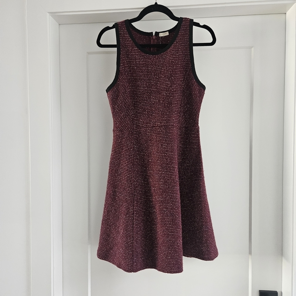 J. Crew Dark Red Tweed Fit And Flare Sleeveless Mini Dress Size 6